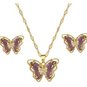 Elegant Gold and Purple Butterfly Jewelry Set